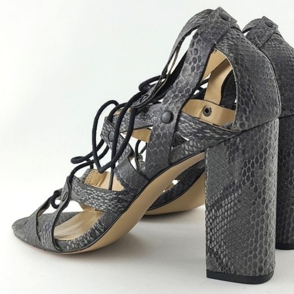 SEARS Tara Grey Snake Print Lace Up Sandals Chunky Heel Size 7 - Picture 8 of 15